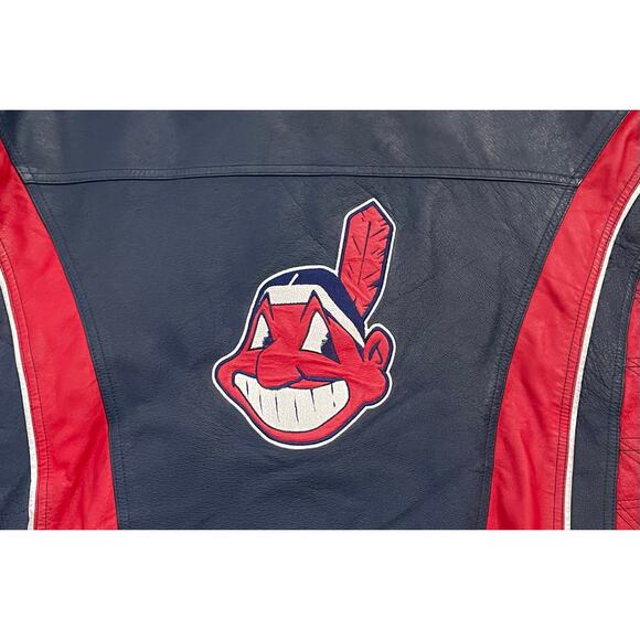 VTG Cleveland Indians/Guardians MLB Leather Starter Jacket Mens Med Chief Wahoo - Picture 6 of 11